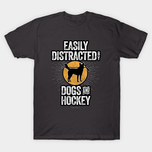 Easily Distracted by Dogs and Hockey T-Shirt by eBrushDesign